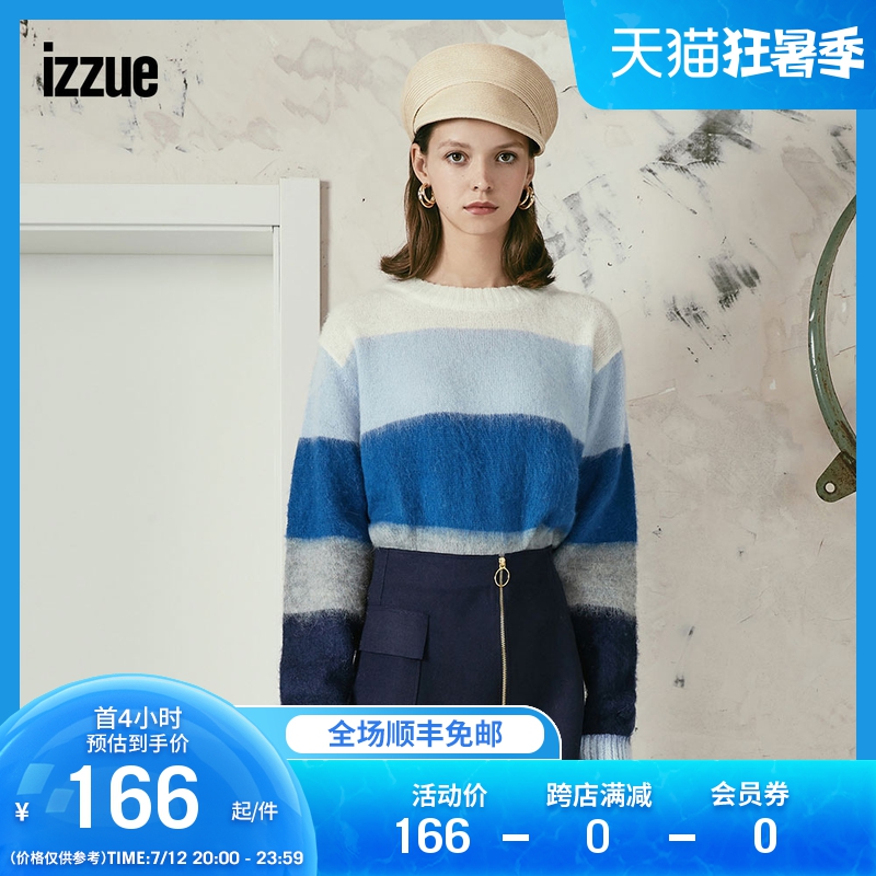 izzue women's clothing-knitted sweatshirt autumn fashion long version of open stumped striated stripes 4106F9D