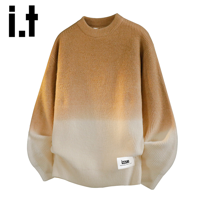 It Izzue Official Trendy Brand Gradient Round Neck Sweater Men's Autumn Lazy Loose Casual Knitwear Top Y It Izzue Official Trendy Brand Gradient Round Neck Sweater Men's Autumn Lazy Loose Casual Knitwear Top Y