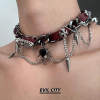 Extremely evil urban entangled rivet leather collar Crow punk love girl y2k subculture sterling silver necklace for men