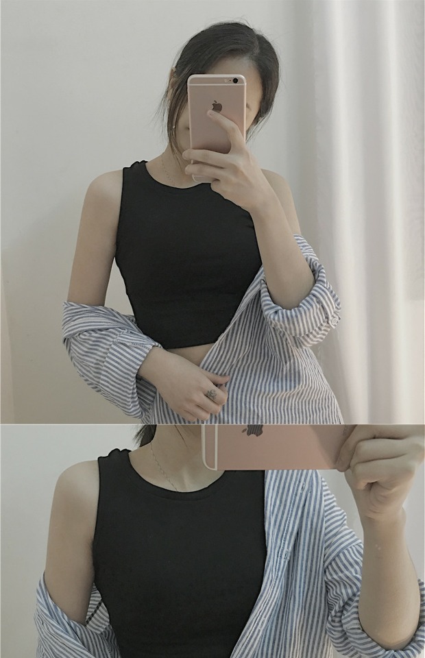 Quần yếm nữ dáng lửng vừa vặn bên ngoài áo đáy chữ nhỏ ngắn triều bên trong gợi cảm mặc áo không tay mùa hè áo thun sát nách nữ
