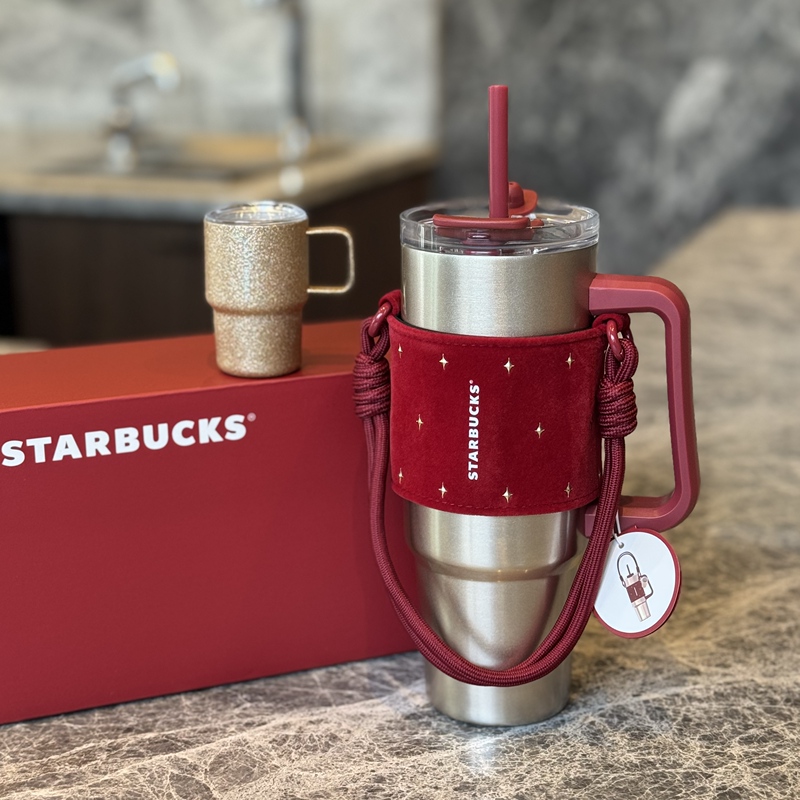 Starbucks Christmas Limited Edition Cup 2025 Double Drinking Mouth Stainless Steel Large Capacity Straw Cup Mini Cup-Shaped Pendant