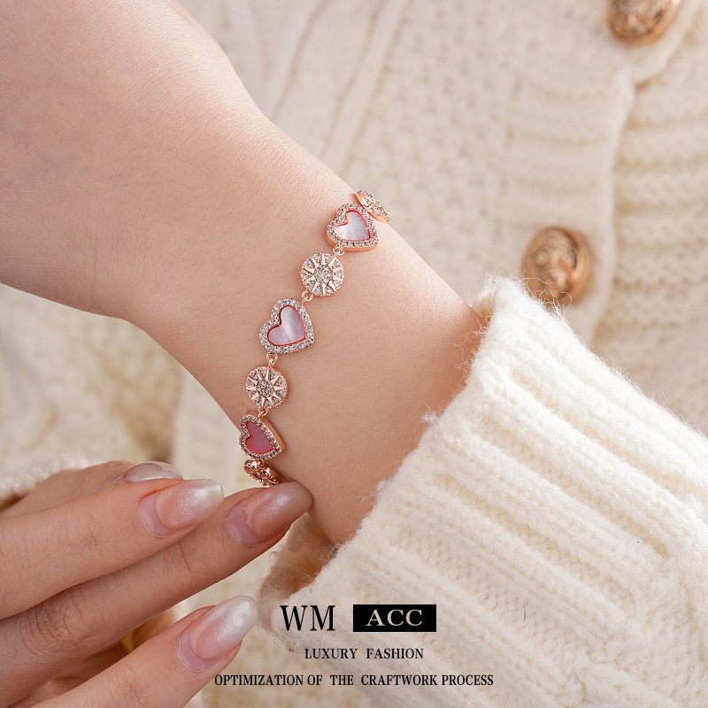 Zircon Shell Heart Sun Bracelet, Fashionable and Versatile for Commuting, Adjustable Bracelet with a High-End Vintage Feel