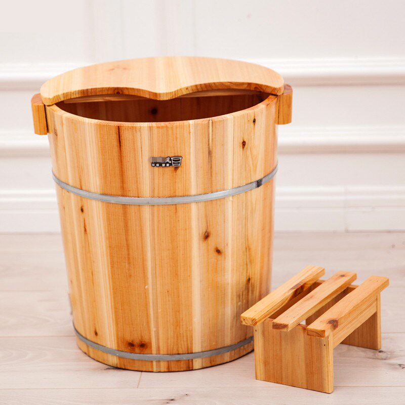 Steaming feet large thick capacity shelf set Adult single raspberry foot soak bucket Wooden barrel Home foot therapy shop 