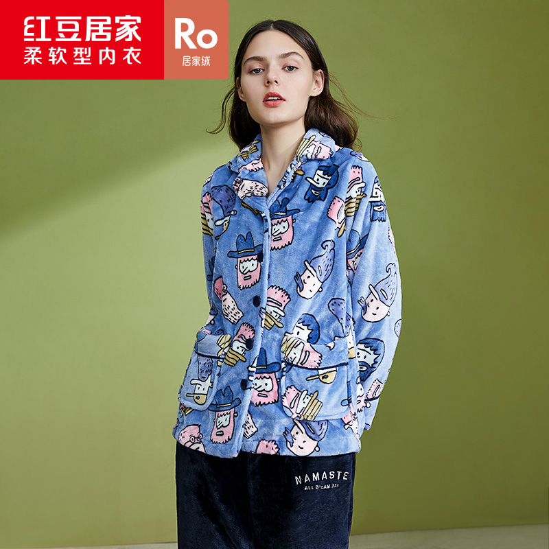Red Bean Home Coral Suede Palate Women's Winter Great Size Warm Flange Suede Cartoon Thickening Home Conserved Soft Suit