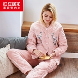 Стеганая коралловая бархатная утепленная пижама, фланелевый удерживающий тепло комплект