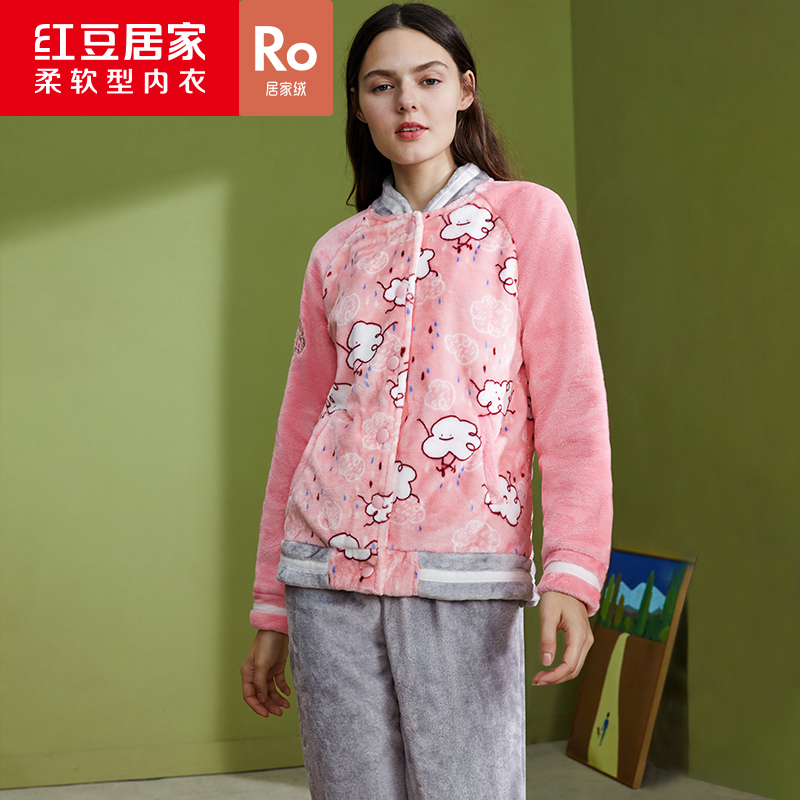 Red Bean Home Clothing Pyjamas Cartoon Lady Coral Suede Suit Autumn Winter Warm Thickened Flannel Soft Comfort