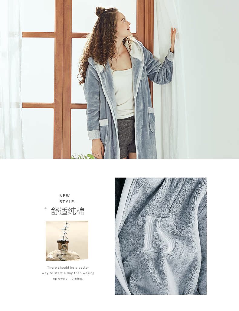 Đậu đỏ nhà đôi mùa đông dày san hô nhung đồ ngủ phụ nữ nam flannel áo choàng trùm đầu ấm áo choàng tắm ao ngu cao cap
