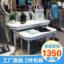 Paint clothing store display rack European-style shelf shoes bag mid-island cabinet retro solid wood running Table high and low table