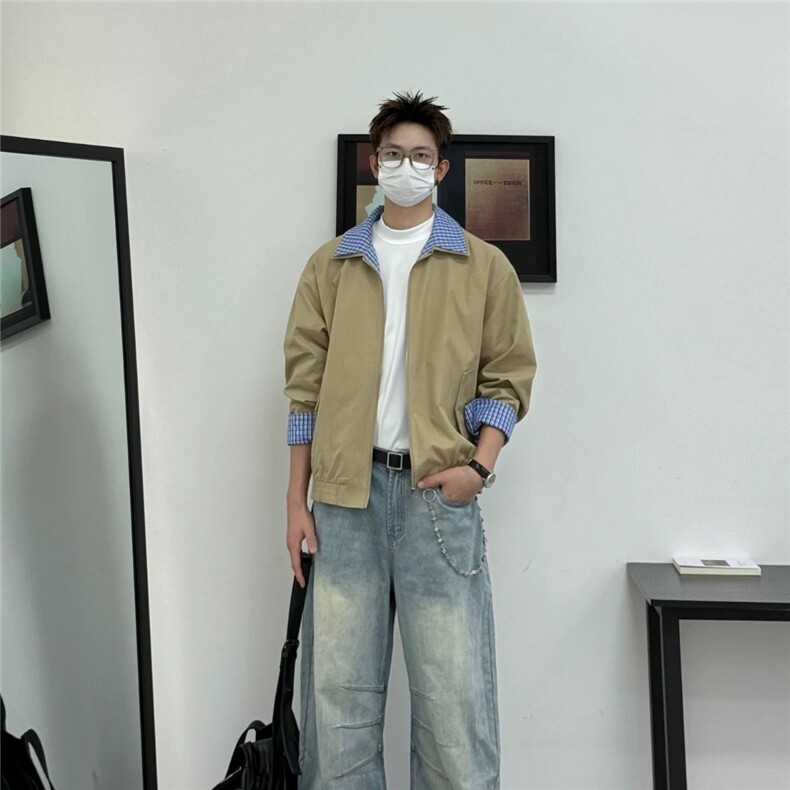 J513-P60格子拼接短款外套男工装风春夏2025新款小个子休闲,男装工装外套,电商B323A