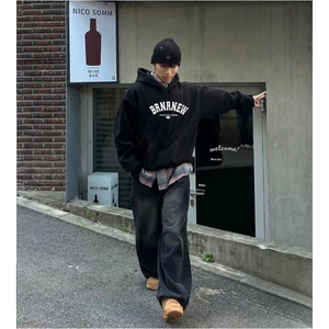 抖音得物 高品质印花连帽卫衣 秋冬装美式宽松连帽纯色卫衣ADL102图片