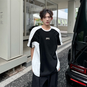 DX06-P58  高质量拼接美式高街机车风短袖t恤设计感男装图片