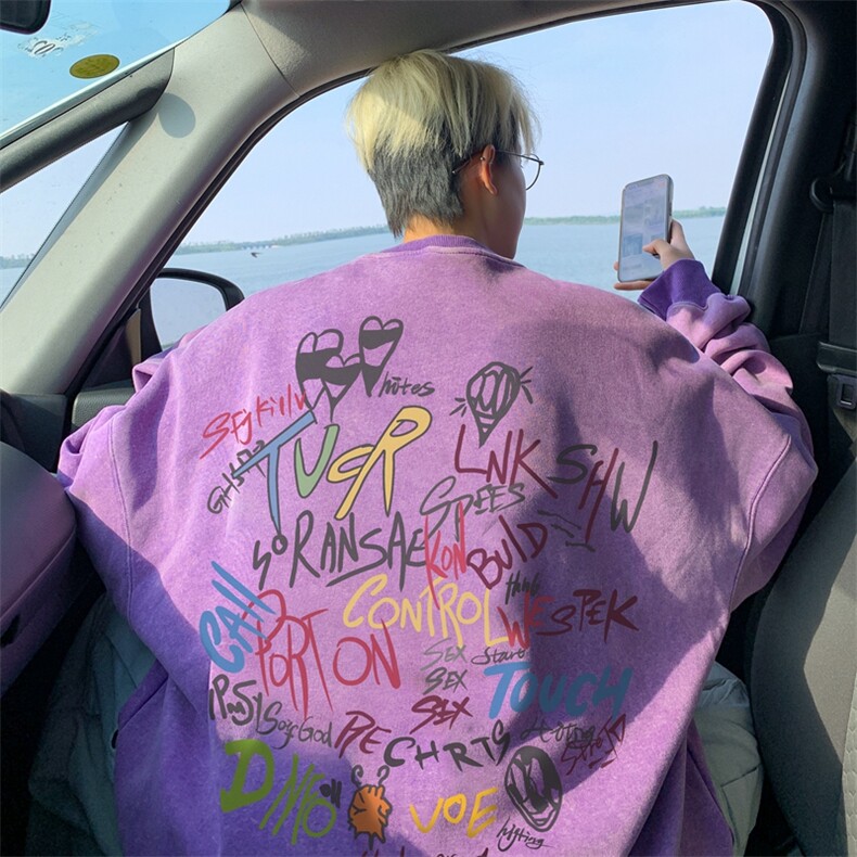 美式潮牌重磅水洗做旧圆领卫衣力推大码男XZ517A-2-Y7737-P58,男装卫衣,星座517A-2