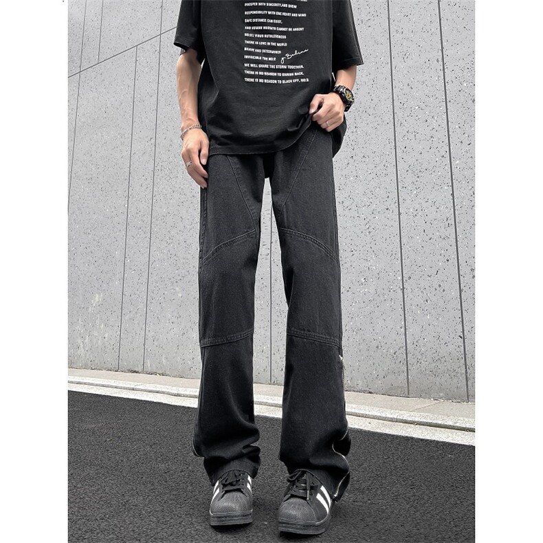 美式高街vibe牛仔裤男小众设计感拉链工装直筒微喇长裤55222-p50,男装牛仔裤,星座1008