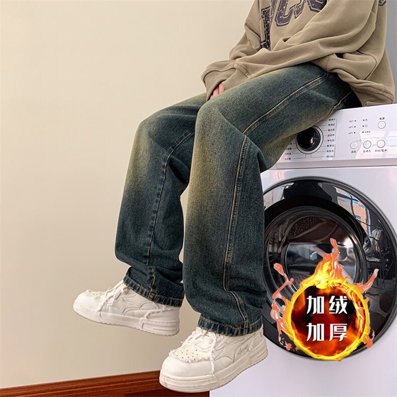 美式ins高街hiphop抽绳加绒加厚水洗牛仔裤货号加绒K2330P60控78图片