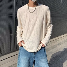 JY264-P36男装港风秋款长袖圆领T恤宽松休闲炸街破洞上衣潮网图，男装T恤，星座1501-3