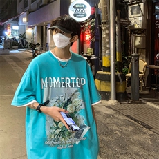 港风油画花朵创意印花夏季重磅落肩袖短袖t恤B239-1271-P28，男装T恤，星座514-2(原B239)