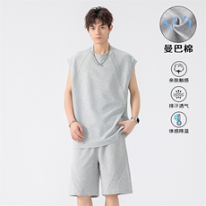 特批P55无差价25夏季潮流曼巴棉大码背心短裤套装男T5099+DK5849，男装休闲套装，电商A001-1
