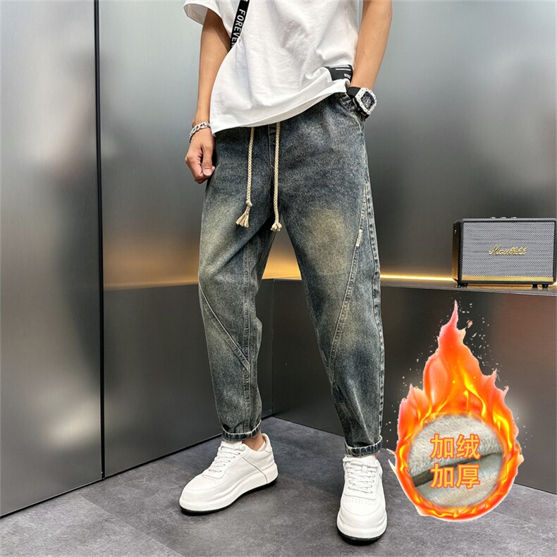 1506-1/KFT10201加绒/P58牛仔裤男秋冬新款宽松阔脚长裤男士加绒,男装牛仔裤,星座1506-1