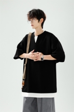 8XL-M特大码短袖男假两件五分袖高品质空气层宽松上衣DX321P35，男装T恤，电商D206-1