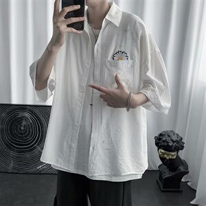 C3020-p28 菊花短袖衬衫潮牌港风衣服宽松潮流情侣ins衬衣图片