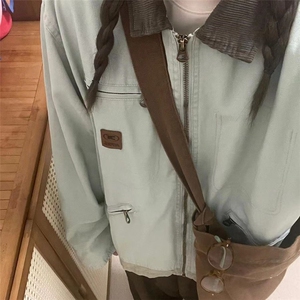 外套女春秋款日系复古休闲宽松男女款潮牌工装翻领底特律夹克上衣图片