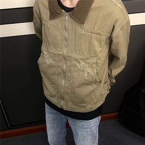 韩版水洗做旧破坏牛仔外套男女夏日系复古宽松春秋复古工装夹克潮图片