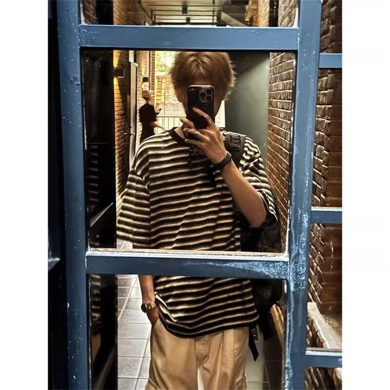黑白条纹圆领短袖t恤男款夏韩版简约基础款休闲宽松百搭半袖上衣,男装T恤,星座506A