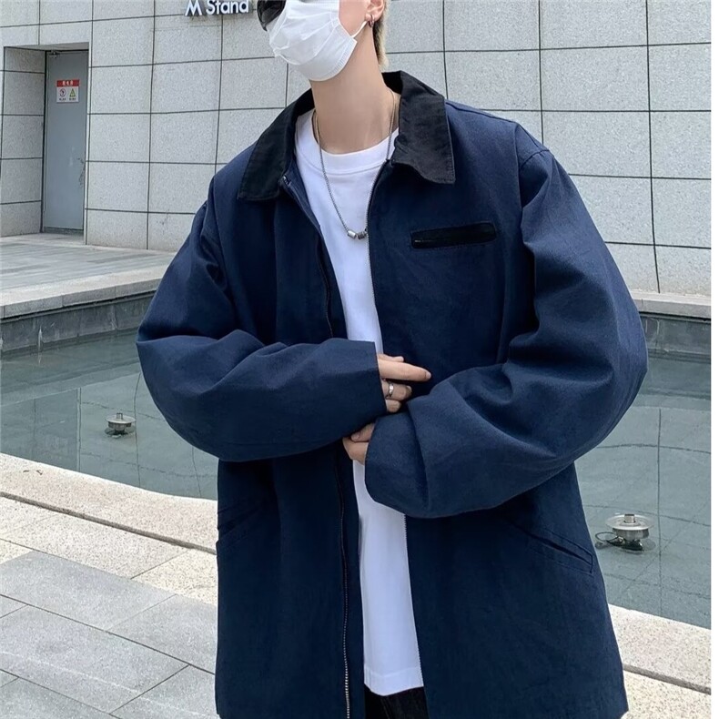春秋纯棉翻领外套男休闲复古设计感小众机车早秋夹克W9025/P75,男装夹克,星座506