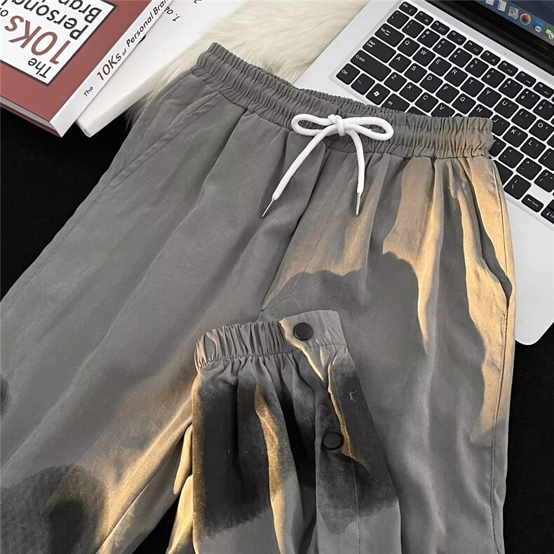 麂皮绒休闲裤男排扣开衩个性高街帅印花2025秋季ins长裤K4175-P30,男装休闲裤,星座412