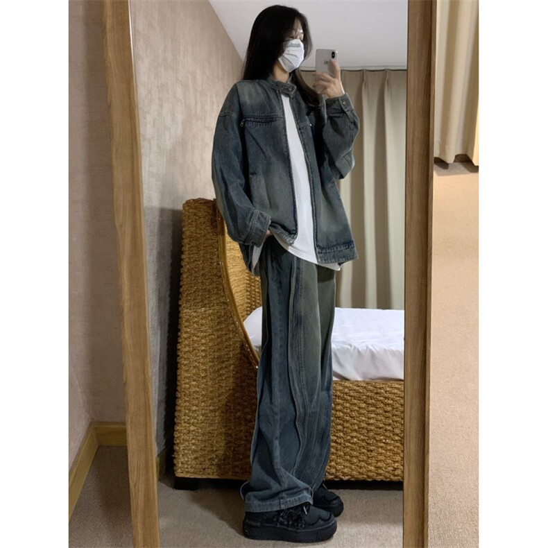 【有货】美式复古牛仔裤男设计感小众阔腿裤NZ1664LL-特P50图片