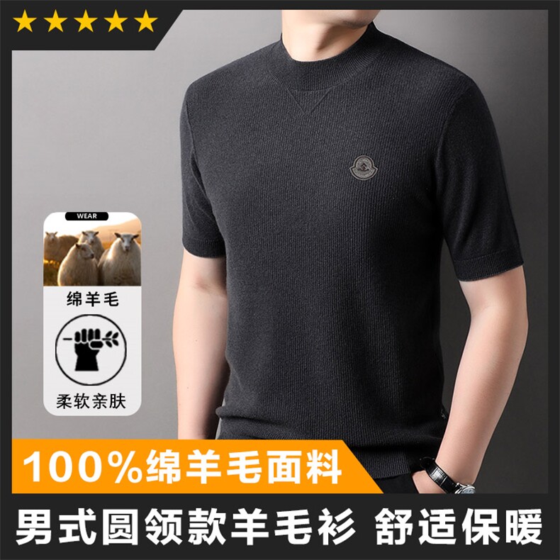 羊毛精品抗起球男士半袖羊毛衫T恤打底衫图片