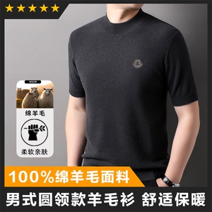 羊毛精品抗起球男士半袖羊毛衫T恤打底衫图片