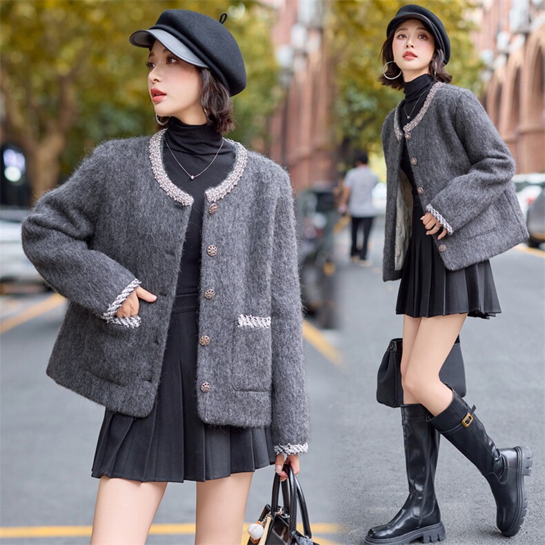 小香风短款羊毛呢羽绒外套女2025冬季新款超好看重工加厚毛呢外套,女装羽绒服,雅静靓衣