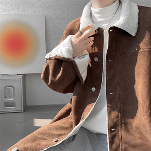 8XL-M 特大码港风灯芯绒翻领夹克男羊羔毛棉衣棉服外套JK1307P68图片