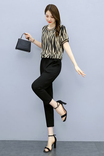 冰丝运动套装女薄款2025年夏季新款中年妈妈时尚休闲短袖两件套,女装套装/套裙,依如秀(原杭风阁)