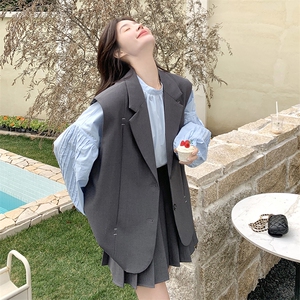 韩系设计感西装马甲套装裙女2025春新款独特漂亮衬衫百褶裙三件套图片