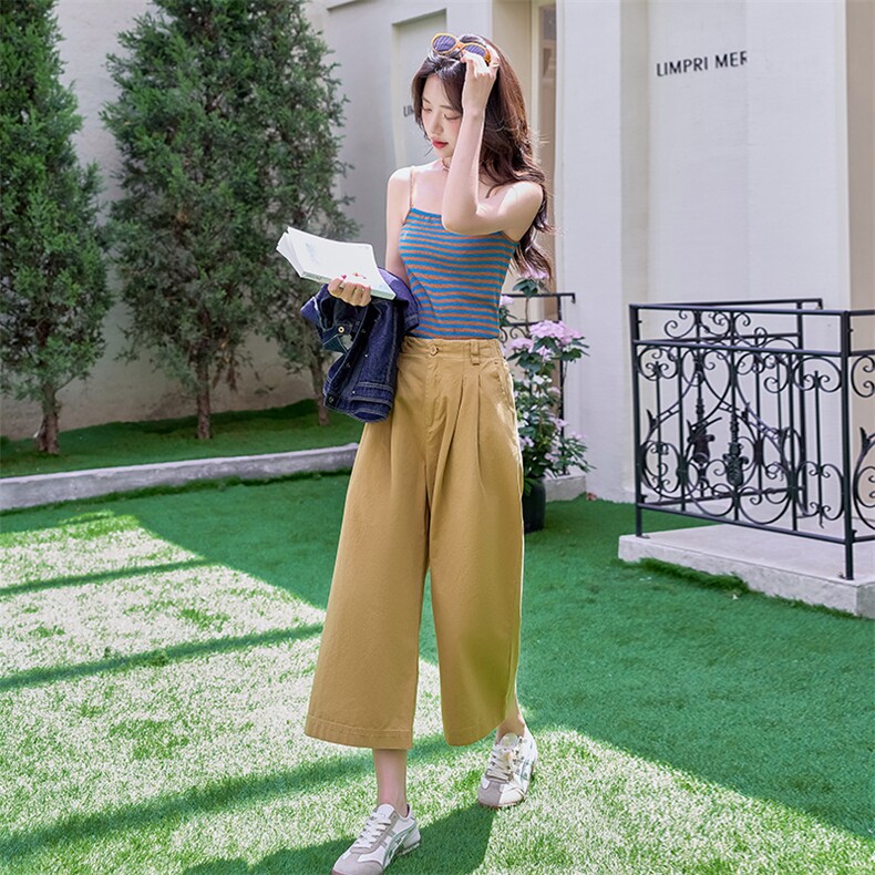 时尚牛仔套装女2025夏季淡人条纹洋气减龄小个子工装阔腿裤三件套,女装套装/套裙,铭街依杨