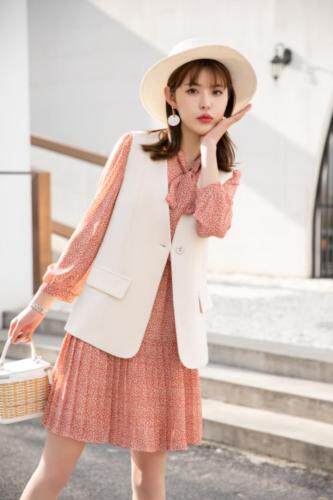 血纺连衣裙马甲两件套，女装连衣裙，英利伊人