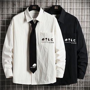 LC42109-P45痞帅领带长袖衬衫男士大码dk制服男jk衬衣男 网格挂拍图片
