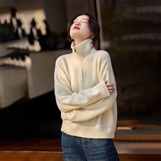 镇店~潇洒至ji！女半拉链立领纯山羊绒衫宽松毛衣宽松针织衫，女装针织衫/毛衣，江帆羊绒