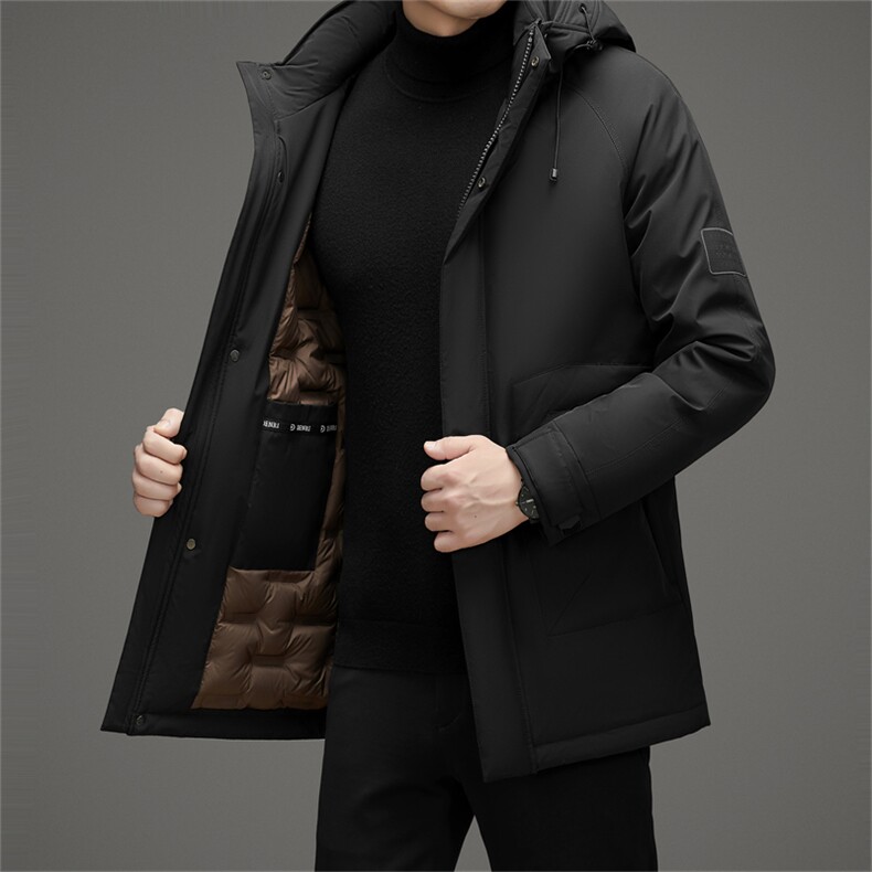 冬季男装中年90%鸭绒羽绒服外套可脱卸帽中长款中老年羽绒服大衣,男装羽绒服,钱塘723