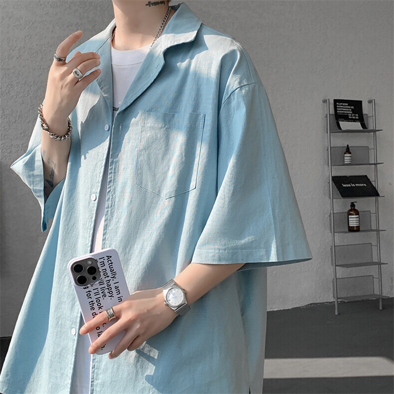 8XL-M亚麻短袖衬衫男夏薄款宽松休闲百搭大码半袖衬衣DC28002P50图片