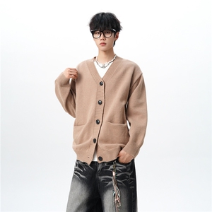 8XL-M大码V领开衫毛衣外套男日系复古宽松慵懒风针织衫KS002p55图片
