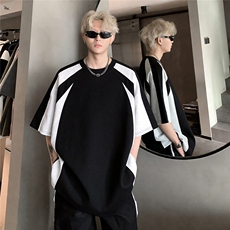 2026主推款棉质凉感抗菌夏季黑白拼接短袖T恤男DT120-特P25，男装T恤，电商C307