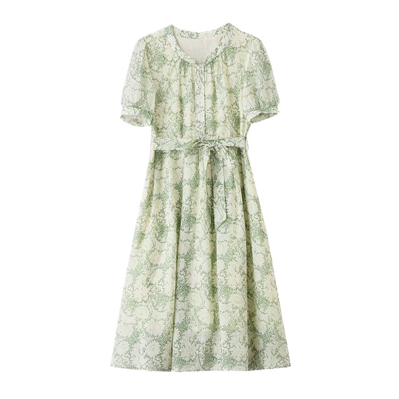 【现货】洋气碎花连衣裙女时尚流行系带收腰1C115-6223-P115-K258,女装连衣裙,吾爱衣