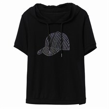 板酷2026夏装新款时尚宽松烫钻纯色女装上衣连帽T恤B619，女装T恤，板酷
