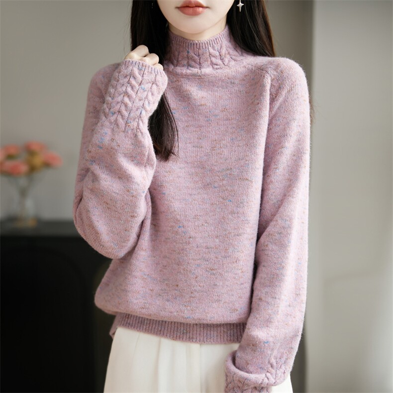 2026年秋季时尚百搭通勤简约休闲花纱半高麻花，女装针织衫/毛衣，源达羊绒