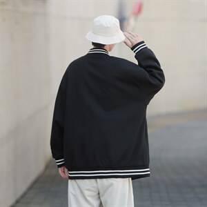 秋季潮牌棒球服男女潮流港风学院风华夫格夹克外套模特J202-P75图片