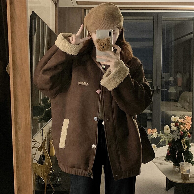 C927-P125羊羔毛外套冬季加厚保暖学院风宽松羊羔绒棉衣棉服潮,男装棉衣,星座911-2(原星座613-2）