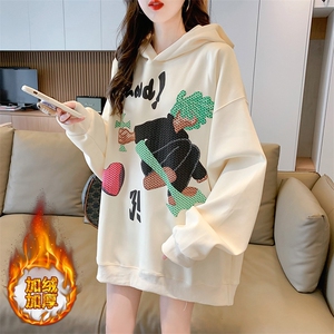 A8386复合350克保暖加绒加厚前后发泡印花宽松连帽卫衣女P58图片